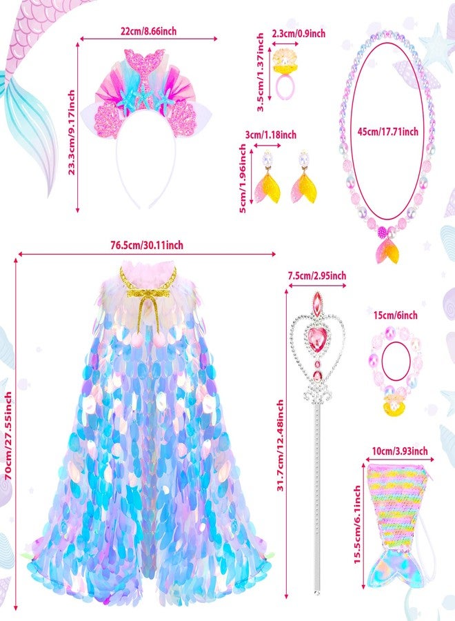 LIMIROLER Princess Dress Up Toys Princess Dress Up Clothes Rainbow Mermaid Cape Kit 9 Pcs Gift Set for Little Girls 3-8 Years Old, Great Gift Set for Birthday Christmas Halloween (Rainbow Pink) - Image 2